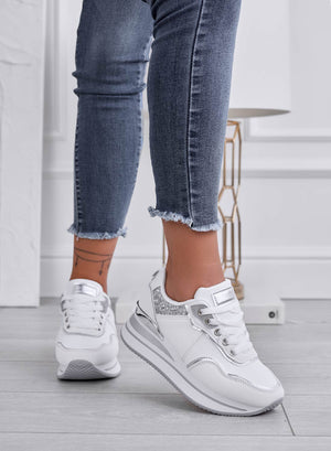LIARS - White sneakers with silver glitter and platform