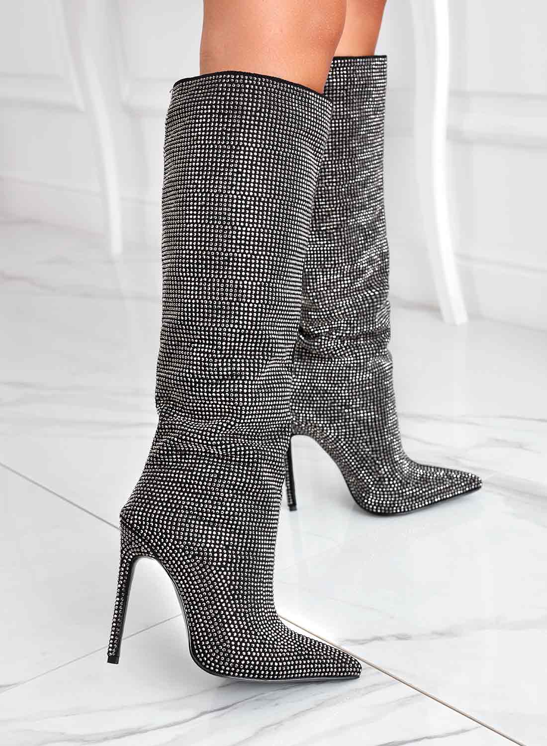 Alexoo black jewel boots with high heel