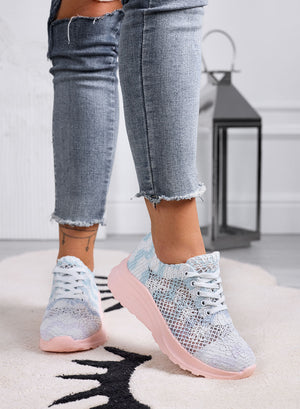 GAIA - White and light blue perforated sneakers with pink rubber sole
