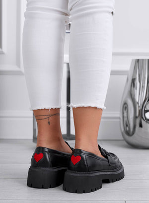 MARTINA - Black loafers with red heart on the back