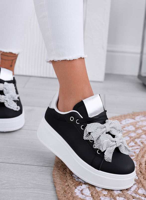 DEZZY - Sneakers nere con fiocchi in strass argento