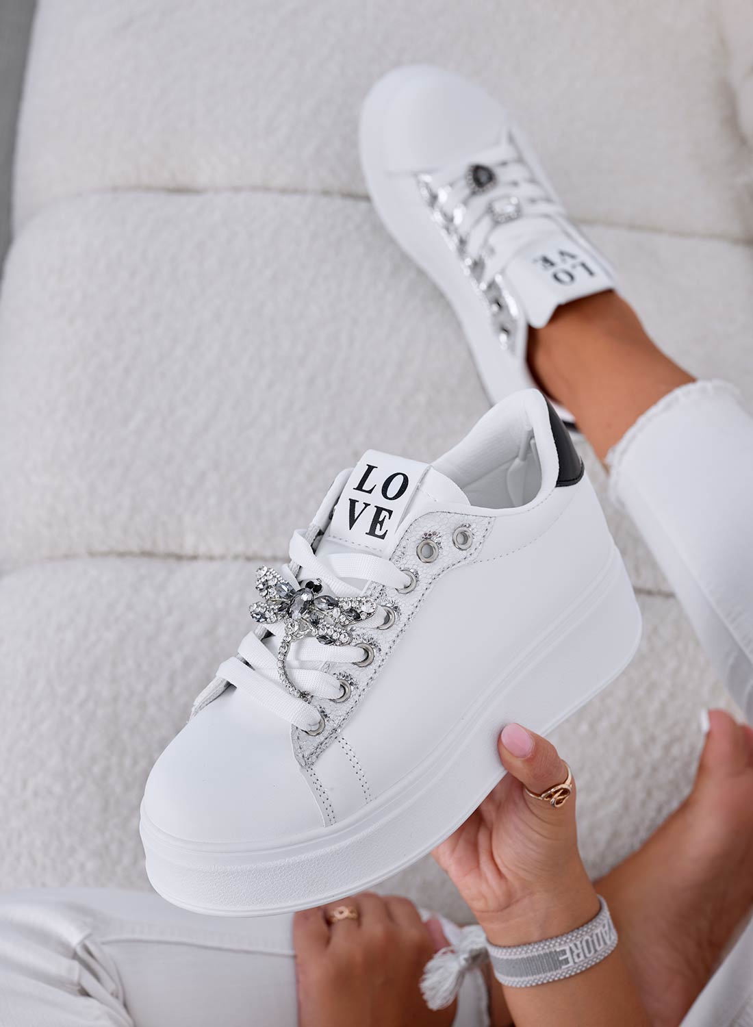 CELY - Sneakers gioiello bianche con libellula nera