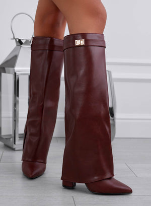 ALBIA - Burgundy faux leather boots with cuff