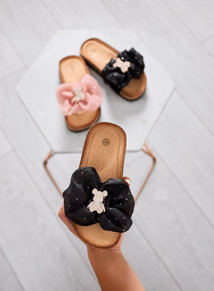 CAIRO - Black sandals Girls' slippers with maxi bow and jewel teddy bear