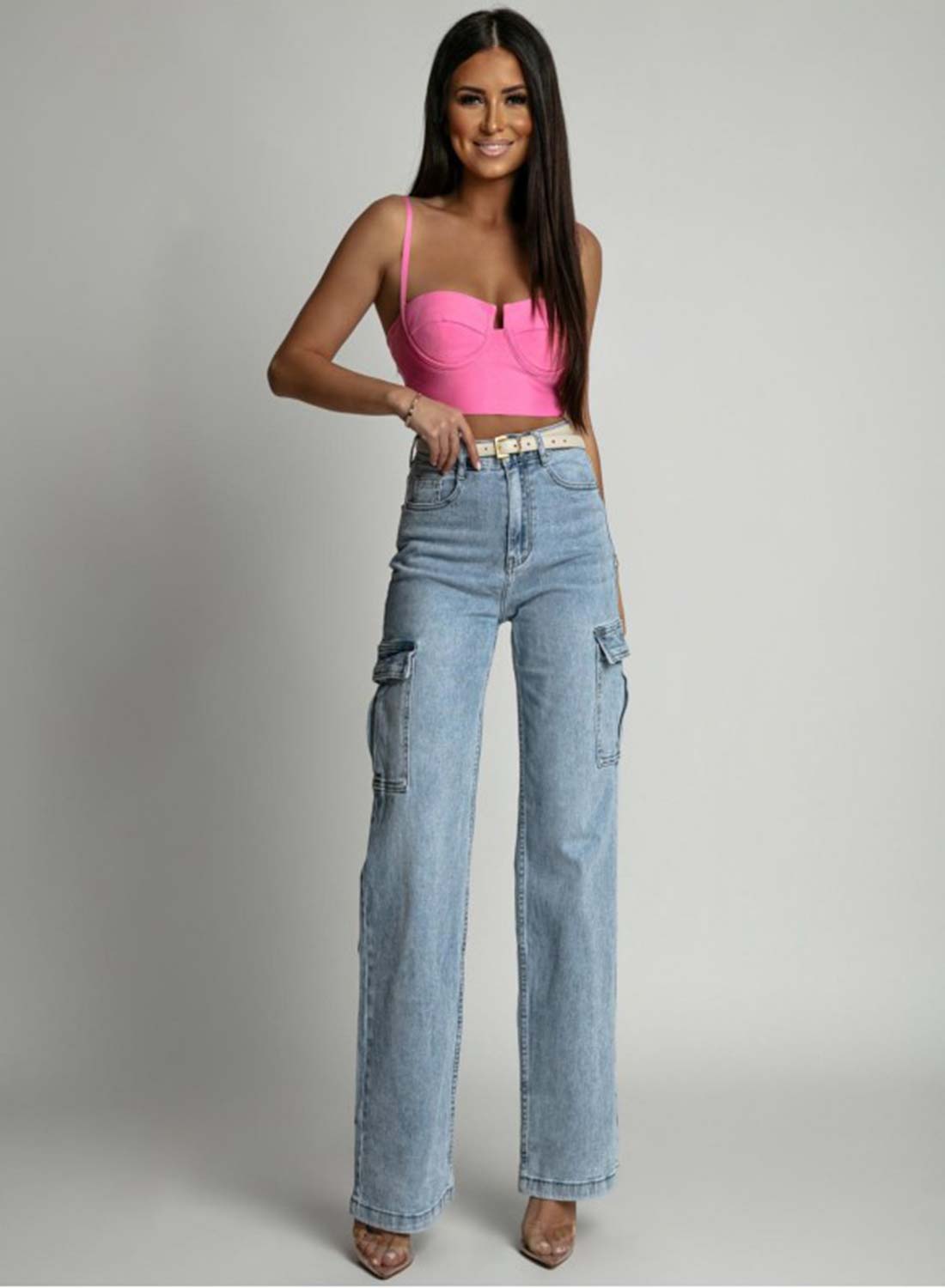 Blue palazzo jeans with side pockets