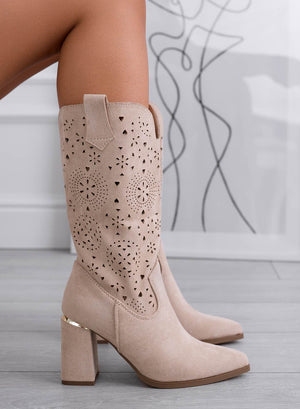 MARIGOLD - Beige perforated camper boots with comfortable heel