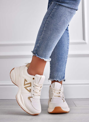 ELISABETTA - Beige sneakers with gold glitter inserts
