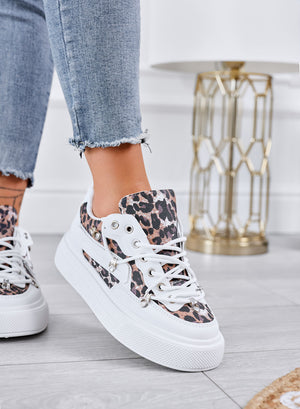 LESTER - Sneakers bianche platform con dettagli animalier leopardati
