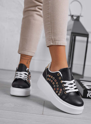 BAKER - Black perforated sneakers with multicolor eyelets
