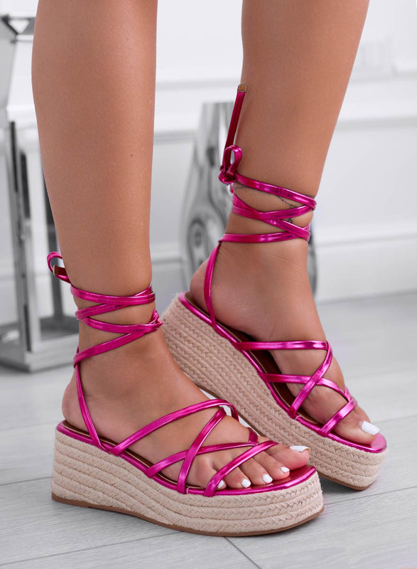 HOT SUN - Sandali platform espadrillas stringate fuxia metallizzati Alexoo