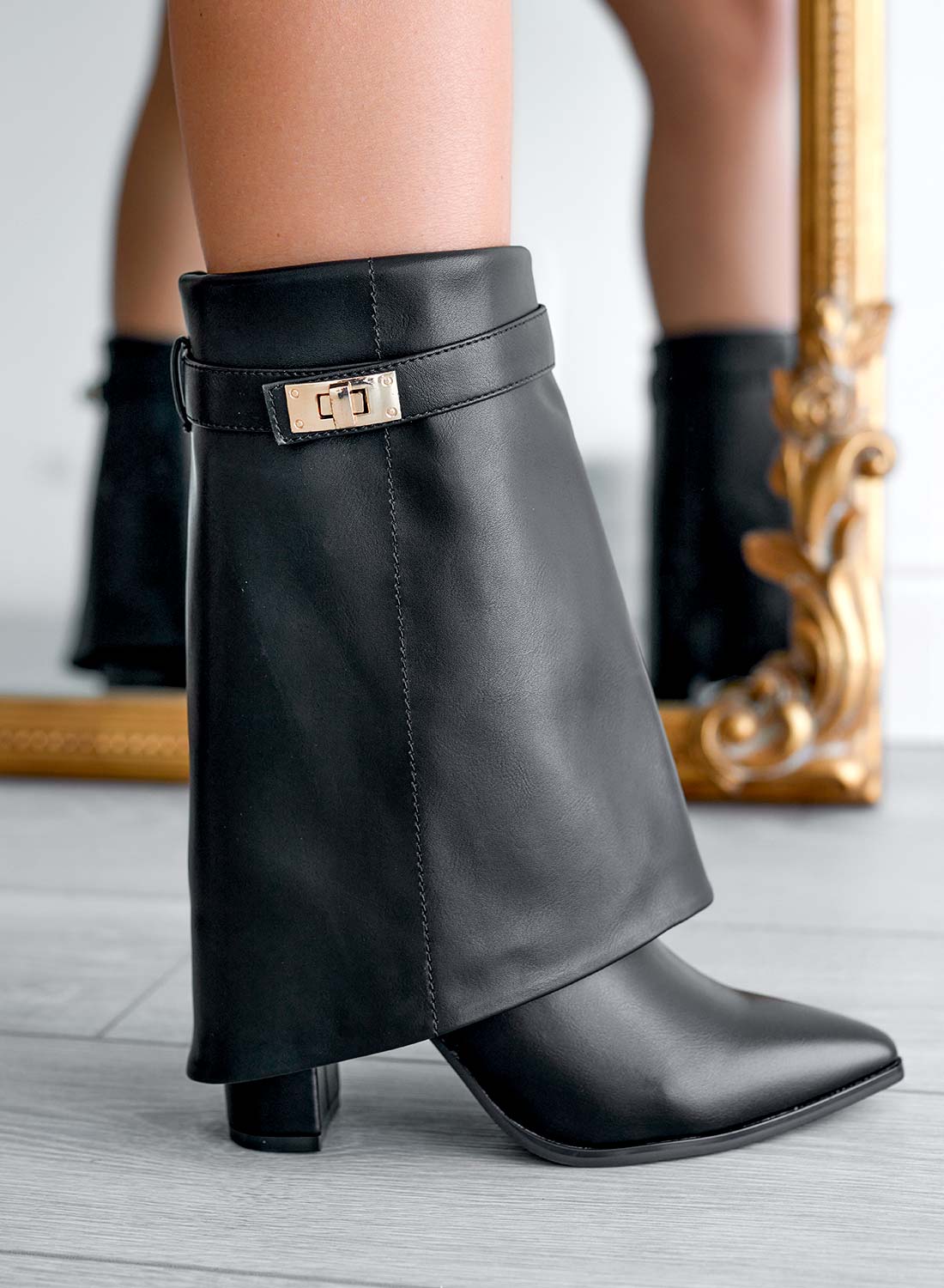 Black Alexoo ankle boots with turn-down cuff