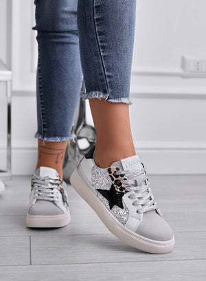 WAYS - Low-top sneakers with silver glitter and star