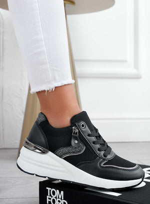 Black sneakers with glitter inserts