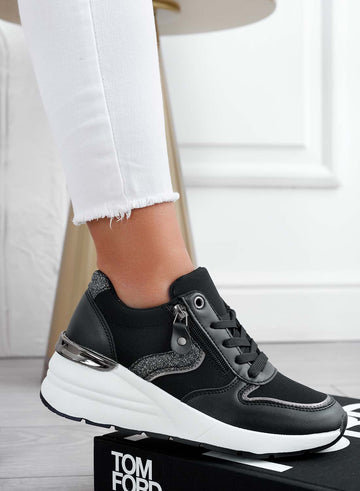 Black sneakers with glitter inserts