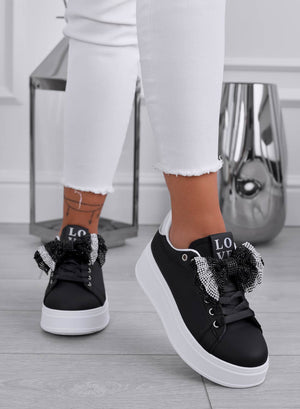 TULLIA - Black sneakers with jeweled bow and silver back