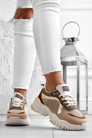 Mud sneakers with thick sole and contrasting panels