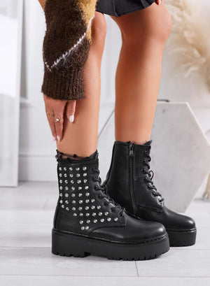 ODESSA - black combat ankle boots by Alexoo with studs