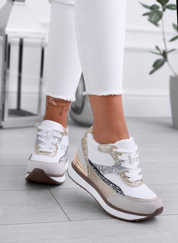 GENNY - Sneakers fango con inserti glitter oro e argento