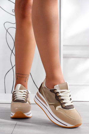 Mud sneakers with wedge and gold inserts