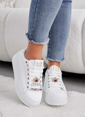 ASHER - White sneakers with gold jewel embellishment
