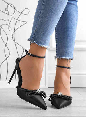 KATNISS - Black Alexoo pumps with bow and jeweled strap