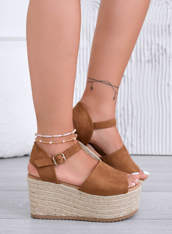 ROXIE - Sandali espadrillas camel scamosciate con zeppa