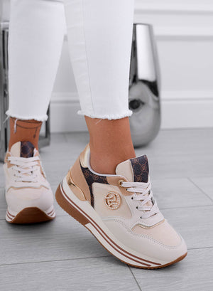 ESTER - Beige sneakers with contrasting panels and jewel embellishment