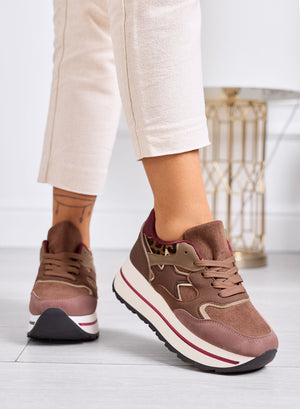 TORRES - Sneakers marroni con dettagli animalier e suola platform