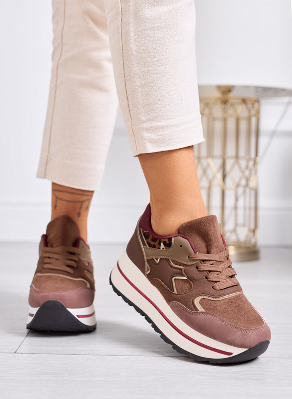 TORRES - Sneakers marroni con dettagli animalier e suola platform