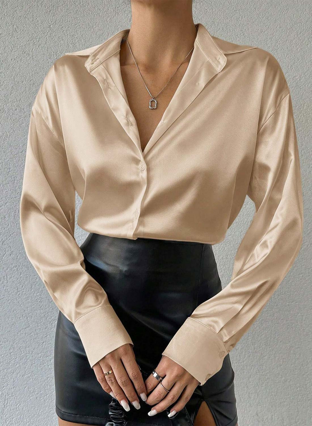 Camicia beige in raso