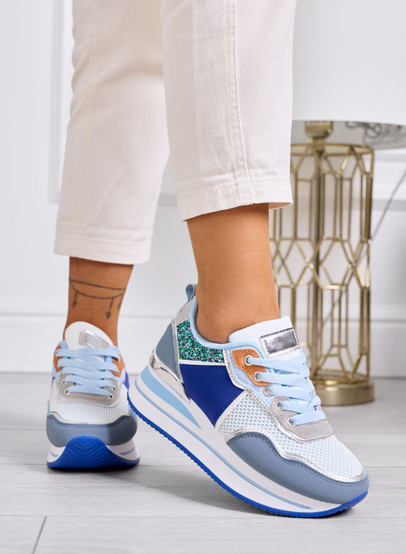 VALDA - Sneakers blu con suola spessa e inserti glitter