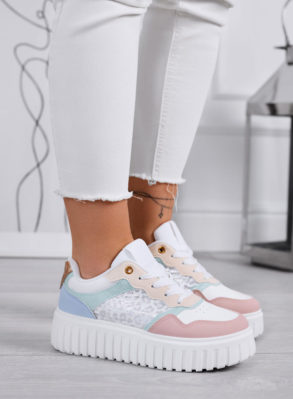 LEILA - Sneakers platform multicolor con inserti a fantasia