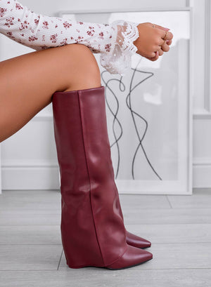 LUISANA - Bordeaux wedge boots with cuff