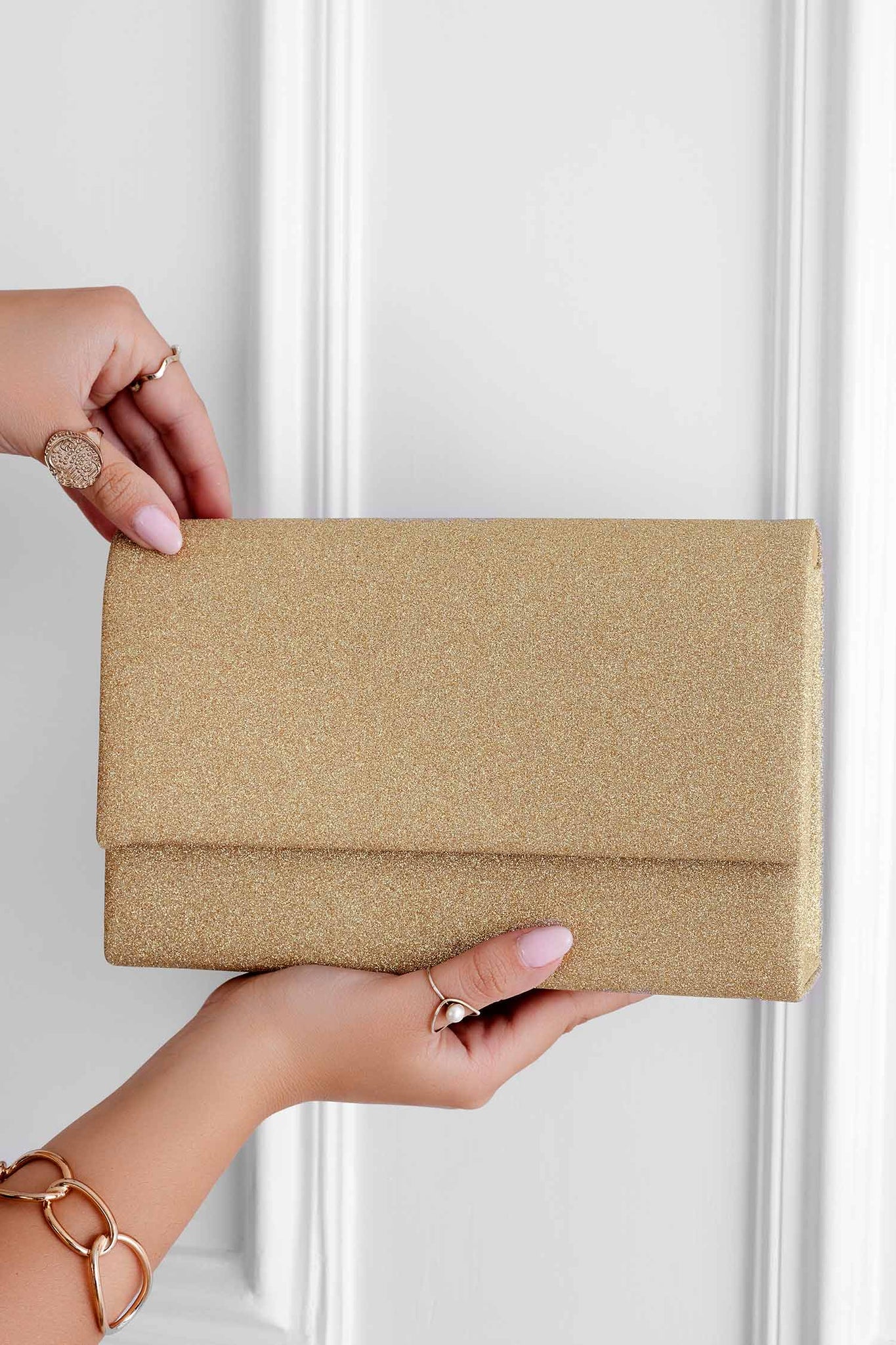 Clutch bag B218 gold with glitter