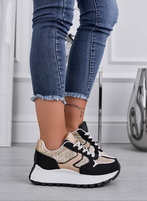 VIVIANA - Black sneakers with gold glitter inserts