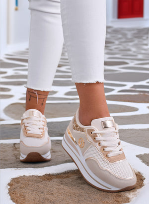 SMITH - Beige sneakers with gold glitter inserts