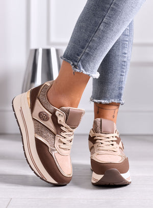 VALENTINA - Sneakers Marrone con Inserti in tessuto Tweed