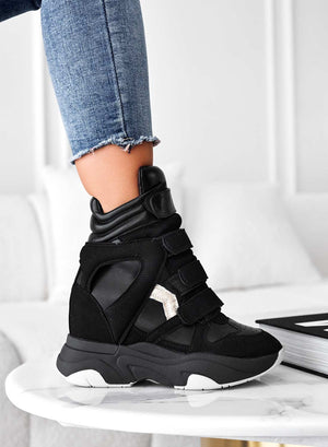 LAUREN - Black sneakers with internal wedge and Velcro straps