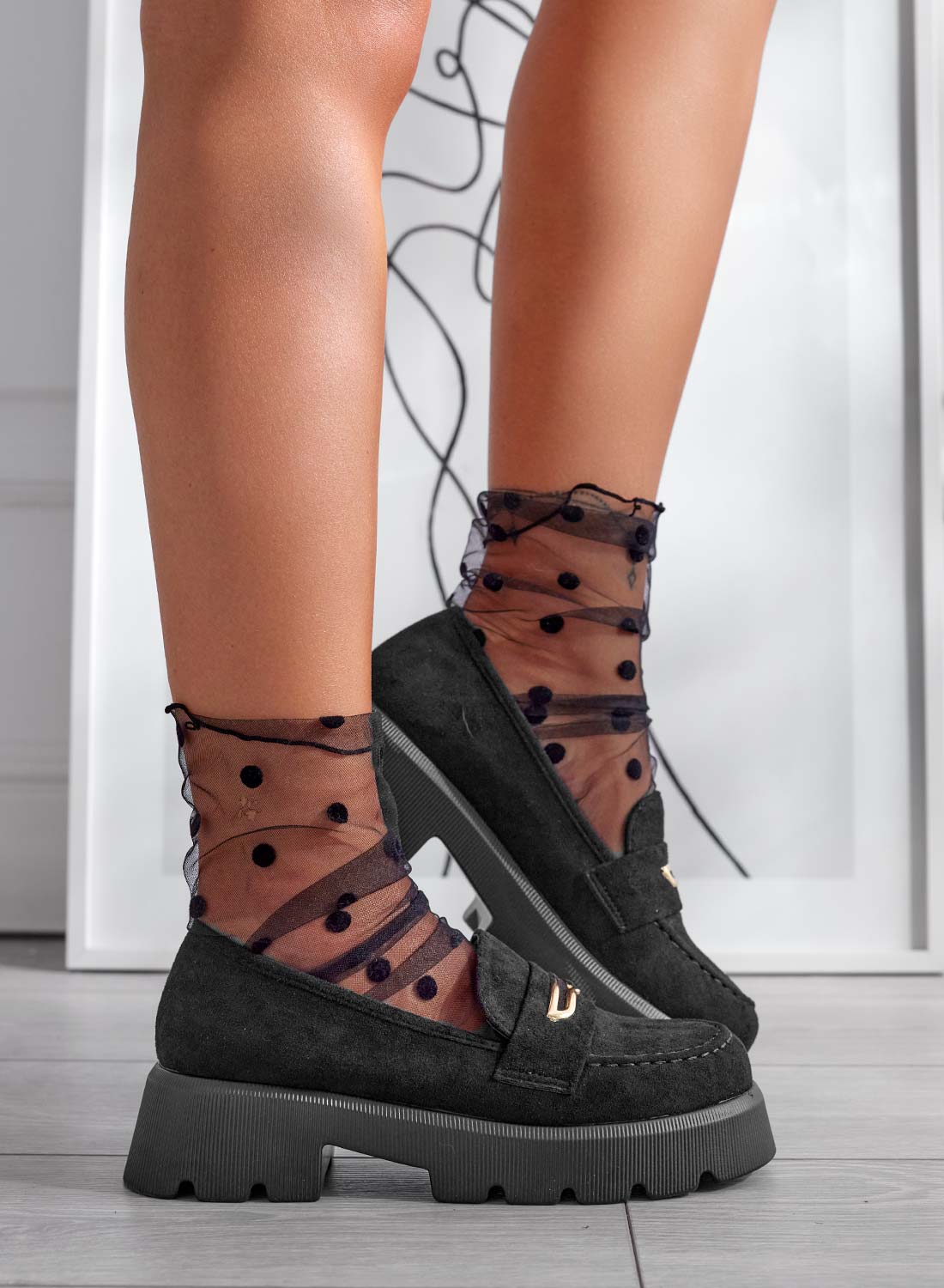 SIBARI - Black suede loafers with gold plaque