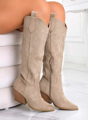 ELEVEN - Mud-colored Texan camper boots with comfortable heel