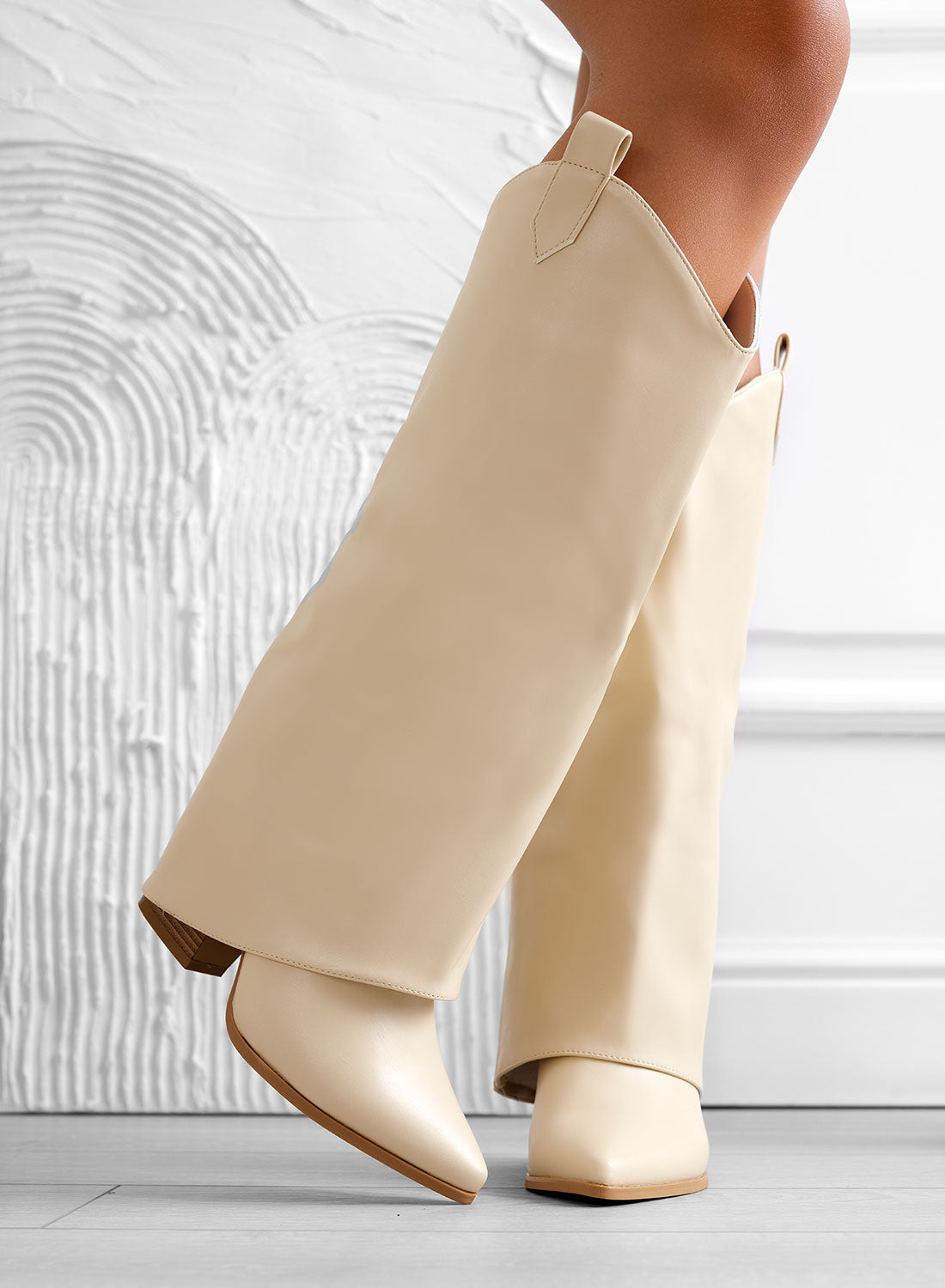 DILETTA - Stivali beige camperos con risvolto e tacco alto