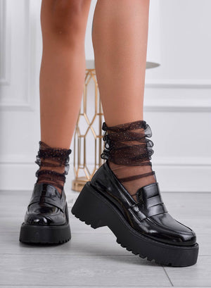 AUSILIA - Black patent leather loafers with wedge heel