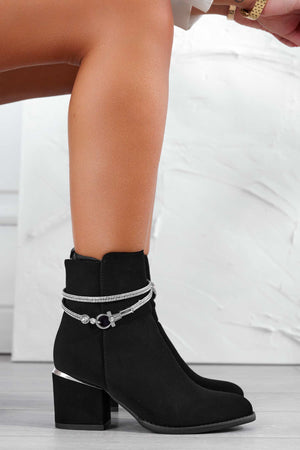 BERNA - Black suede ankle boots with jeweled strap