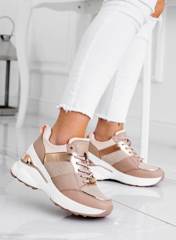 FREYA - Rose gold Alexoo sneakers with glitter inserts