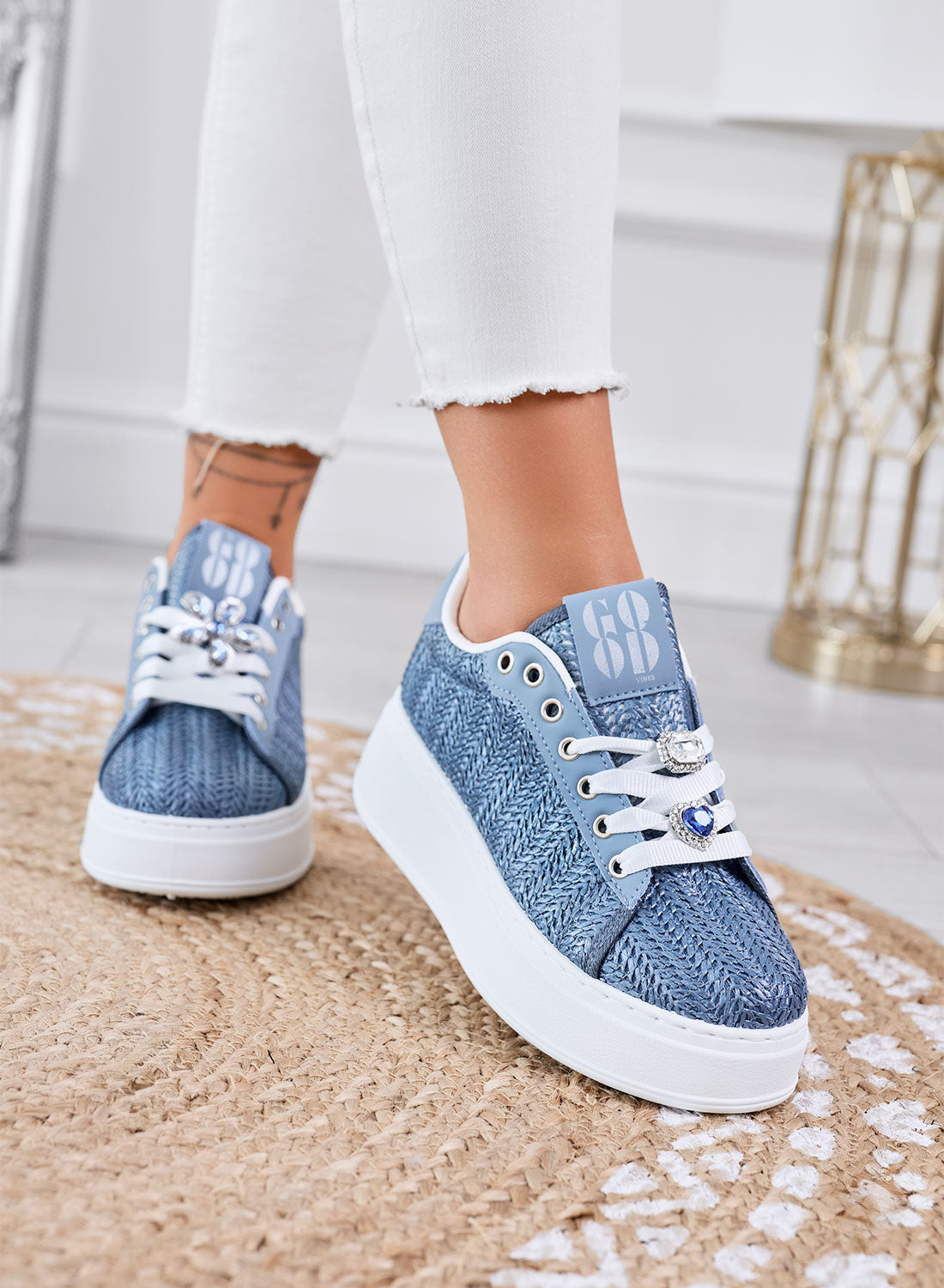 MARISA - Sneakers blu platform  con applicazione gioiello