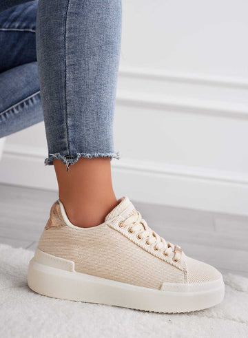 NADIA - Beige fabric sneakers with gold finishes