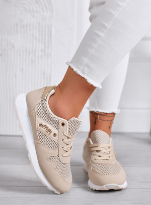 ARMIDA - Beige Sporty Sneakers with Fabric Inserts and Gold Details