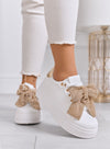 BELGA - Baskets blanches avec nœud en strass doré