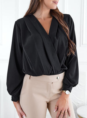 Black bodysuit shirt with V-neck