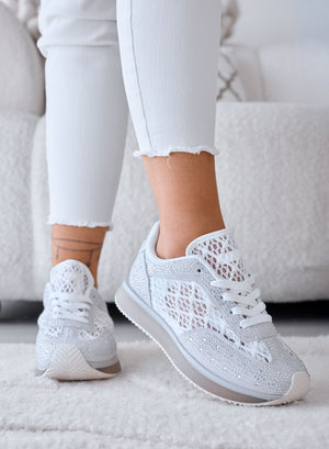 LORENA - Sneakers grigie con Pizzo bianco e Strass Luminosi